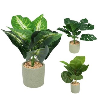 4A Assorti Kunstplanten in pot | Kleur: Groen | Diameter ± 11 centimeter | Hoogte ± 40 centimeter | Per 12 kunstplanten