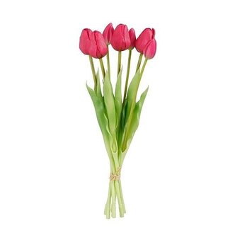 4A Strauß Tulpen Kunstblumen | Farbe: Fuchsia | 7 Tulpen pro Strauß | Höhe ± 38 Zentimeter | Pro Strauß