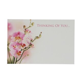 4A Label Kaartje met Engelse tekst “Thinking of You” | Kleur: Roze | Breedte 9 centimeter | Hoogte 6 centimeter | Per 50 labels