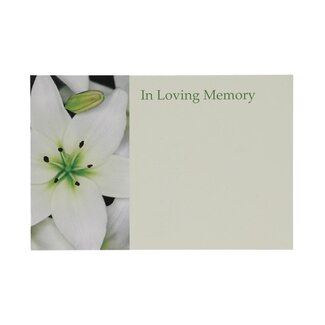 4A Label-Kärtchen mit englischem Text “In Loving Memory” | Farbe: Natürlich Weiß | Breite 9 centimeter | Höhe 6 centimeter | Pro 50 Etiketten