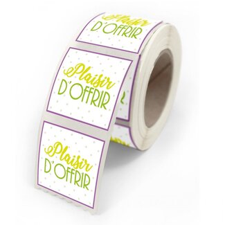 4A Étiquette autocollante avec texte “Plaisir D’Offrir” | Couleur: Couleurs mélangées | Largeur 40 millimeter | Hauteur 35 millimeter | Par 500 autocollants