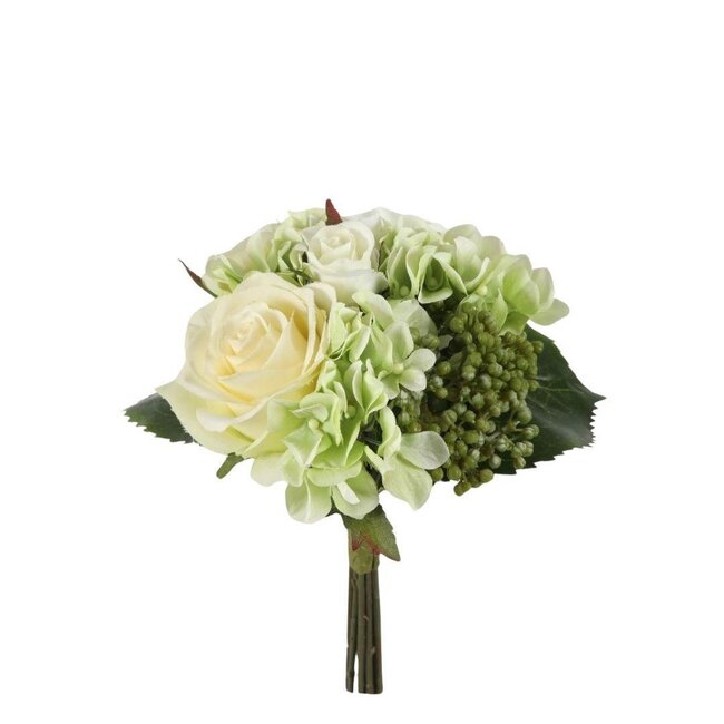 Bouquet Artificial flowers Rose and Hydrangea  | Colour: Cream-coloured | Height ± 22 centimetre | Per bouquet