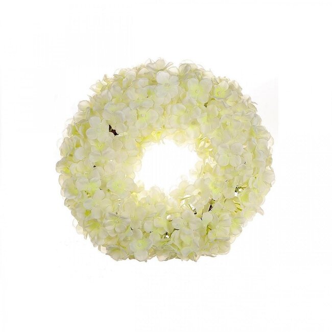 Zijden Hortensia Krans | Kleur: Crèmekleurig | Diameter 30 centimeter | Per krans