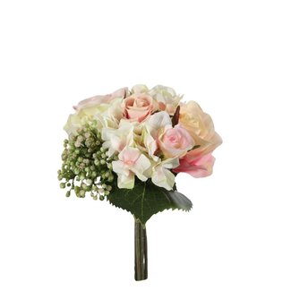 4A Boeket Kunstbloemen Roos en Hortensia  | Kleur: Lichtroze | Hoogte ± 22 centimeter | Per boeket