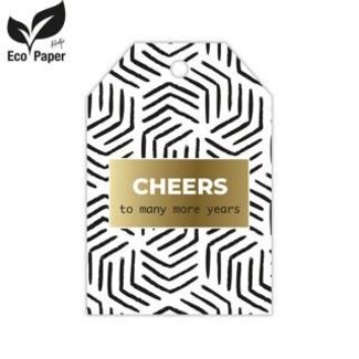 4A Label Kaartje met Engelse tekst “Cheers” | Kleur: Zwart Wit | Breedte 5 centimeter | Hoogte 8 centimeter | Per 20 labels
