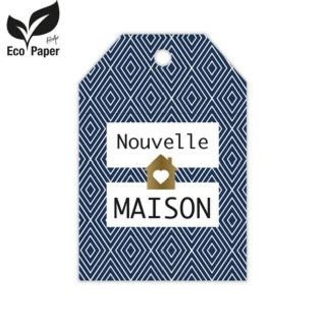 Label card with French text “Maison” | Colour: Blue White | Eco paper | Width 5 centimeter | Height 8 centimeter | Per 20 labels