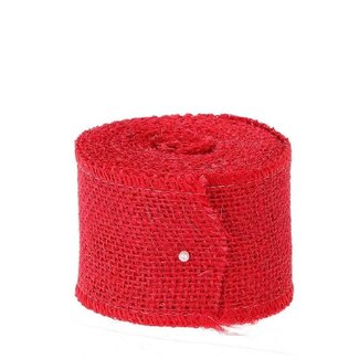 4A Jute Lint | Kleur: Rood | Breedte 50 millimeter | Lengte 5 meter | Per rol