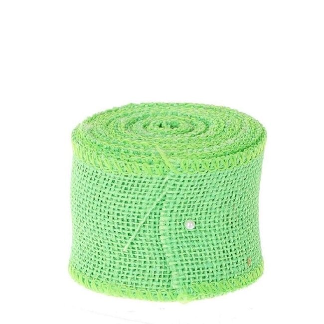 Jute ribbon | Colour: Green | Width 50 millimeter | Length 5 meter | Per roll