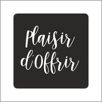 4A Sticker Label met tekst “Plaisir D’Offrir” | Kleur: Zwart | Diameter 39 millimeter | Per 500 stickers