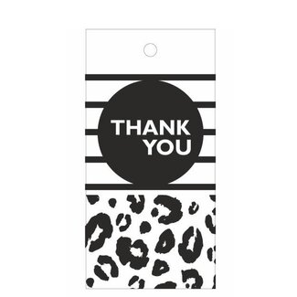 4A Card Label with English text “Thank you” | Colour: Black White | Width 5 centimeter | Height 10 centimeter | Per 20 labels