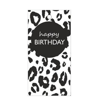4A Étiquette carte avec le texte “Happy Birthday” | Couleur: Noir Blanc | Largeur 5 centimeter | Hauteur 10 centimeter | Par 20 étiquettes