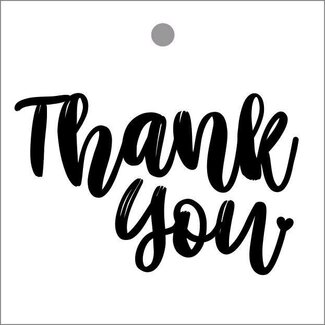 4A Kaartje Label met Engelse tekst “Thank you” | Kleur: Zwart Wit | Breedte 7 centimeter | Hoogte 7 centimeter | Per 20 labels