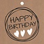 Label Kaartje met tekst “Happy Birthday” | Kleur: Lichtbruin | Breedte 7 centimeter | Hoogte 7 centimeter | Per 20 labels