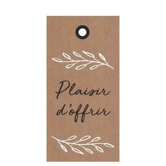 4A Kaartje Label met Franse tekst “Plaisir d'offrir” | Kleur: Lichtbruin | Breedte 5 centimeter | Hoogte 10 centimeter | Per 20 labels