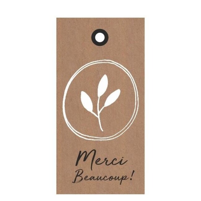 Kaartje Label met Franse tekst “Merci” | Kleur: Lichtbruin | Breedte 5 centimeter | Hoogte 10 centimeter | Per 20 labels