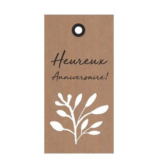 4A Card Label with French text “Anniversaire” | Colour: Light brown | Width 5 centimetre | Height 10 centimetre | Per 20 labels