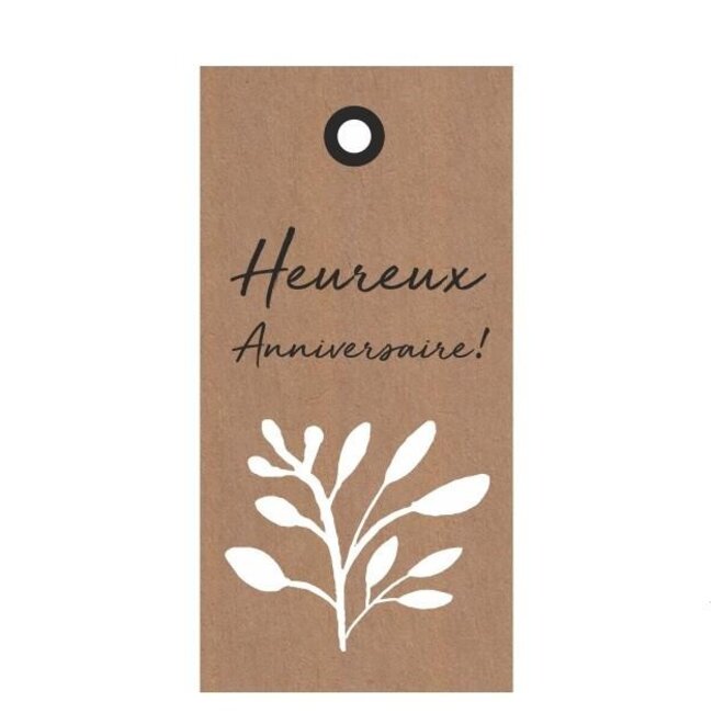 Kaartje Label met Franse tekst “Anniversaire” | Kleur: Lichtbruin | Breedte 5 centimeter | Hoogte 10 centimeter | Per 20 labels