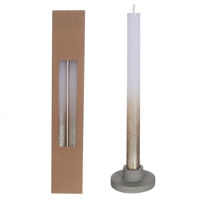 Kaars met Goudkleur Spray | Kleur: Natuurlijk Wit | Diameter 2.1 centimeter | Lengte 25 centimeter | Per 2 kaarsen