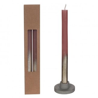 4A Kaars met Goudkleur Spray | Kleur: Oudroze | Diameter 2.1 centimeter | Lengte 25 centimeter | Per 2 kaarsen