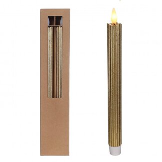 4A Bougie crayon LED | Couleur: Doré | Diamètre 2.1 centimètre | Hauteur 25 centimètre | Piles AAA non incluses | Par 2 bougies