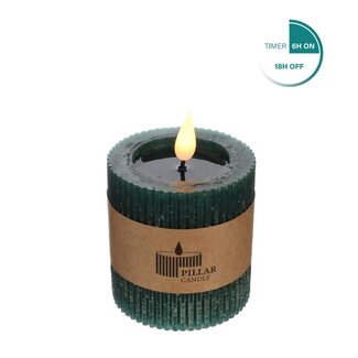 4A Pillar candle Ribbed LED | Colour: Dark green | Diameter 7 centimeter | Height 7.5 centimeter | Excluding AAA batteries | Per 6 candles