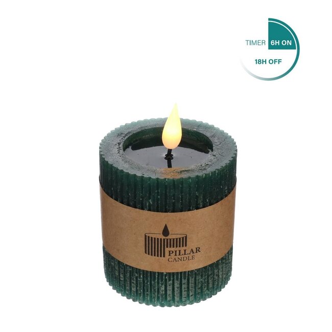 Stompkaars Geribbeld LED | Kleur: Donkergroen | Diameter 7 centimeter | Hoogte 7.5 centimeter | Exclusief AAA batterijen | Per 6 kaarsen