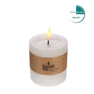 4A Stompkaars Geribbeld LED | Kleur: Natuurlijk Wit | Diameter 7 centimeter | Hoogte 7.5 centimeter | Exclusief AAA batterijen | Per 6 kaarsen