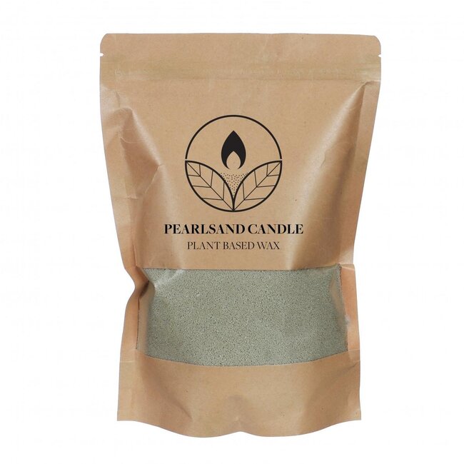 Pearlsand Kaarsvet + 4 lonten | Kleur: Grijs | Plantaardige Was | Inhoud 400 gram | Per zak