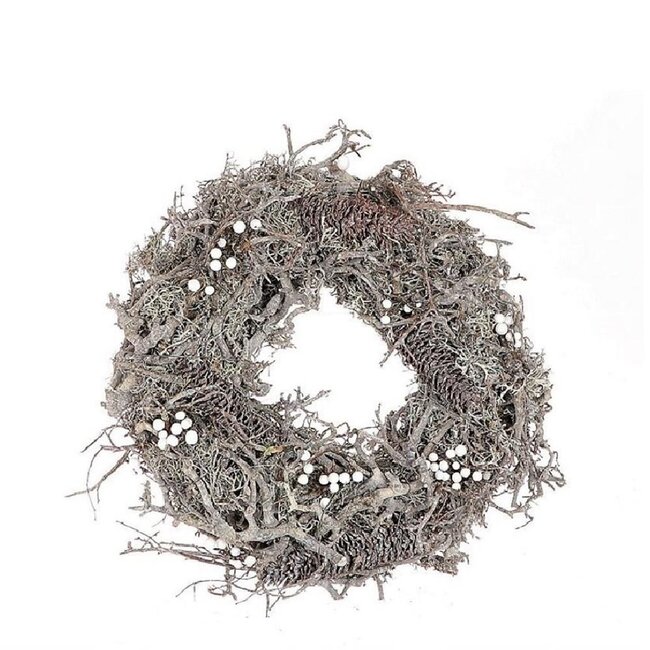 Bonsai Pineberry Krans | Kleur: Natuurlijk Wit Grijs | Diameter 40 centimeter | Per krans