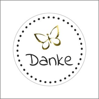 4A Kaartje Label met Duitse tekst “Danke” | Kleur: Natuurlijk Wit | Diameter 39 millimeter | Per 500 stickers