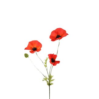 4A Papaver Kunstbloem | Kleur: Rood Oranje | Lengte ± 63 centimeter | Per 6 kunstbloemen
