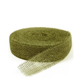 4A Ruban en jute | Couleur:Vert olive | Largeur 50 millimètre | Longueur 40 mètre | Par rouleau