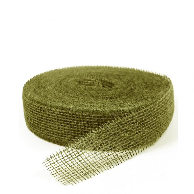 Ruban en jute | Couleur: Vert olive | Largeur 50 millimètre | Longueur 40 mètre | Par rouleau