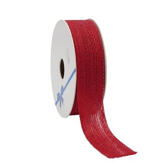 4A Ruban de jute | Couleur: Rouge | Largeur 25 millimeter | Longueur 10 meter | Par rouleau
