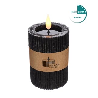 4A Stompkaars Geribbeld LED | Kleur: Zwart | Diameter 7 centimeter | Hoogte 10 centimeter | Exclusief AAA batterijen | Per 6 kaarsen