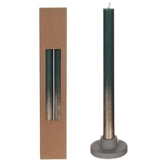 4A Kerze mit goldfarbenem Spray | Farbe: Dunkelgrün | Durchmesser 2.1 centimeter | Länge 25 centimeter | Pro 2 Kerzen