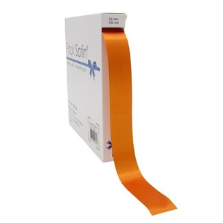 4A Satinband | Farbe: Orange | Breite 25 millimeter | Länge 100 meter | Pro Rolle