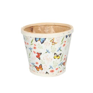 4A Houten Bloempot Plantenbak “Vlinders” | Kleur: Grijs | Diameter 17 centimeter | Hoogte 15 centimeter | Per 10 bloempotten
