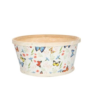 4A Houten Bloempot Plantenbak “Vlinders” | Kleur: Grijs | Diameter 22 centimeter | Hoogte 11 centimeter | Per 10 plantenbakken