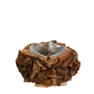 4A Driftwood Flowerpot Planter | Colour: Dark brown | Diameter 25 centimetre | Height 12 centimetre | Per flowerpot