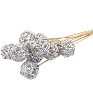 4A Rotin Boule sur tige | Couleur: Argenté | Boule brunch Pique | Diamètre 5 centimeter | Longueur ± 50 centimeter | Par 10 piques