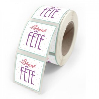 4A Sticker Label met tekst “Bonne Fête” | Kleur: Paars | Diameter 40 millimeter | Per 500 stickers