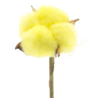 4A Cotton boll on stick | Colour: Yellow | Cotton Pick | Diameter 5 centimeter | Length ± 50 centimeter | Per 25 picks