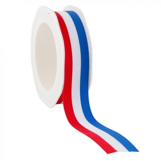 4A Vlaggenlint Frankrijk/Nederland | Kleur: Tricolor | Breedte 25 millimeter | Lengte 20 meter | Per rol