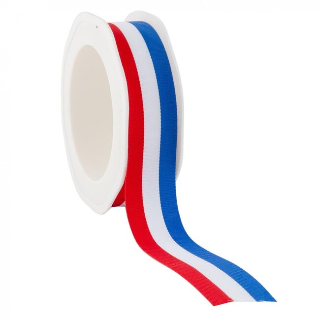 Vlaggenlint Frankrijk/Nederland | Kleur: Tricolor | Breedte 25 millimeter | Lengte 20 meter | Per rol