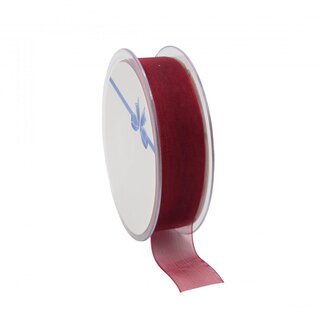 4A Ruban en organza | Couleur: Rouge bordeaux | Largeur 25 millimeter | Longueur 50 meter | Par rouleau