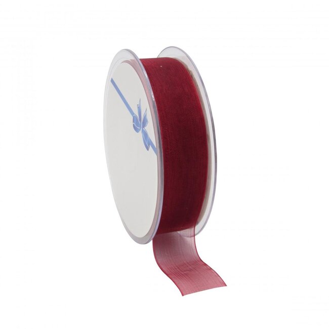 Ruban organza | Couleur : Bordeaux | Largeur 25 millimeter | Longueur 50 meter | Par rouleau