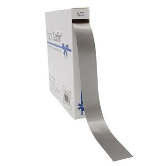 4A Satijnen Lint | Kleur: Zilverkleurig | Breedte 25 millimeter | Lengte 100 meter | Per rol