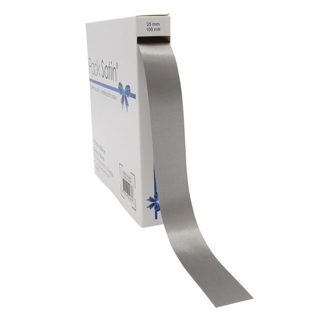 Satinband | Farbe: silberfarben | Breite 25 millimeter | Länge 100 meter | Pro Rolle