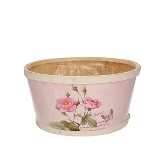 4A Houten Bloempot Plantenbak "Roses" | Kleur: Roze | Diameter 22 centimeter | Hoogte 11 centimeter | Per 10 plantenbakken